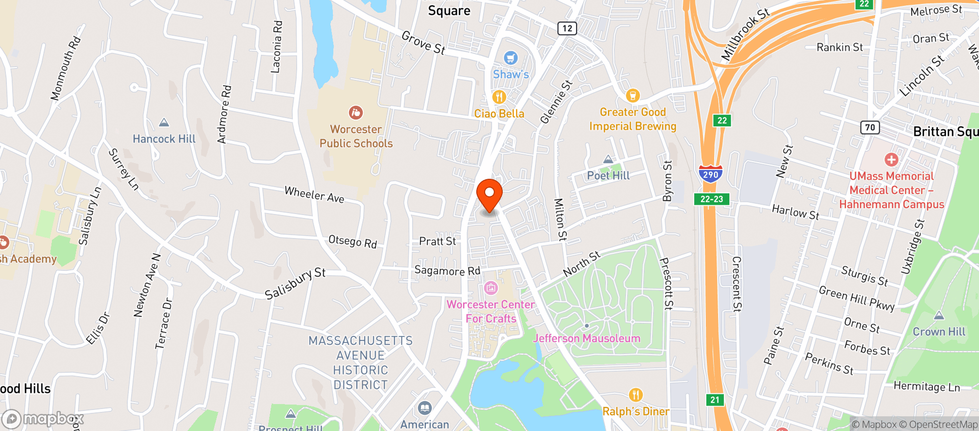 Map showing Worcester Wine & Spirits