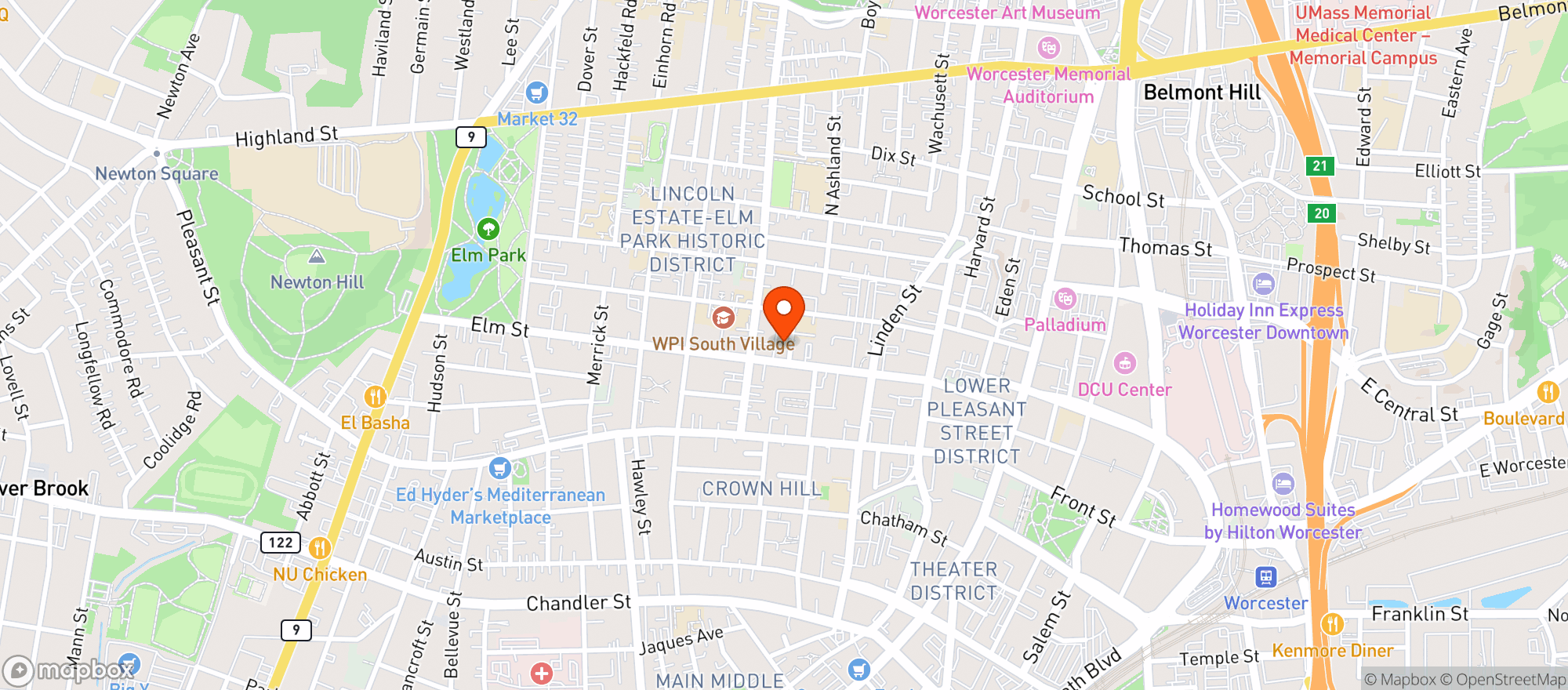 Map showing Worcester Club