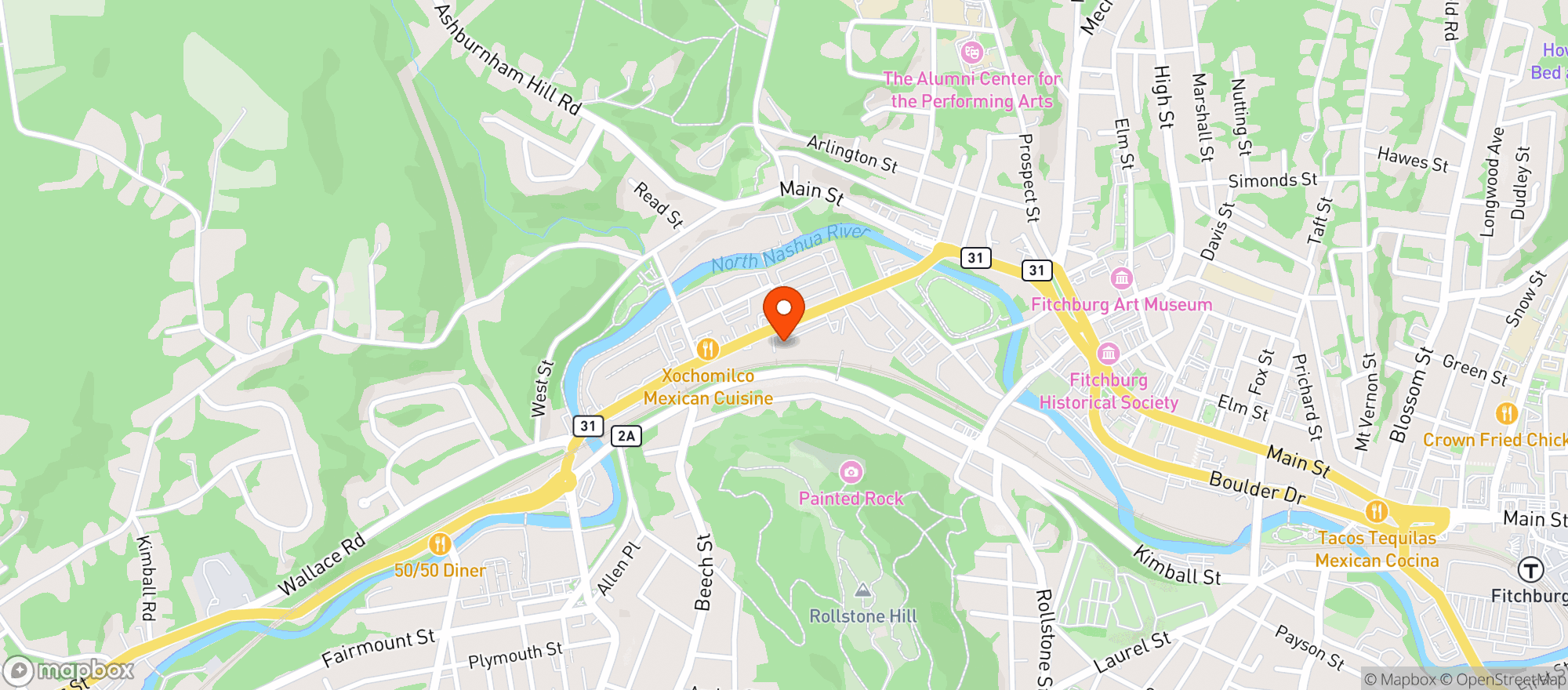 Map showing Jay's Liquors Fitchburg