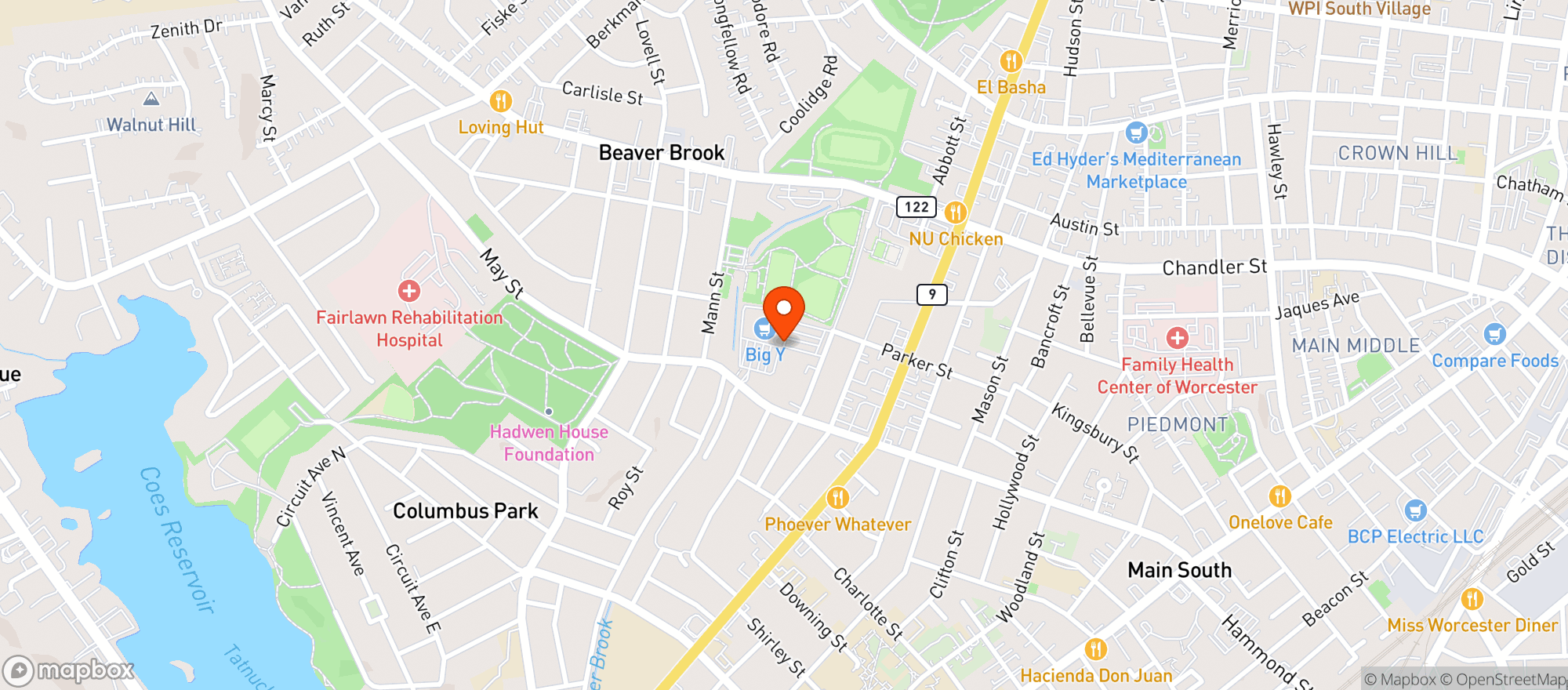 Map showing Big Y Supermarket