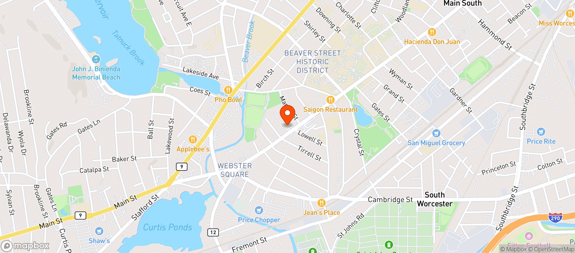Map showing Webster Square Package Store