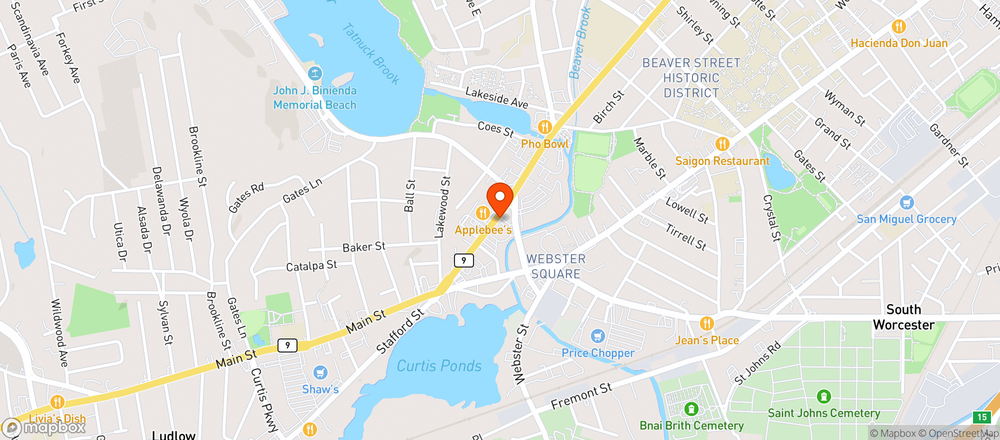 Map showing Mayflower (worcester)