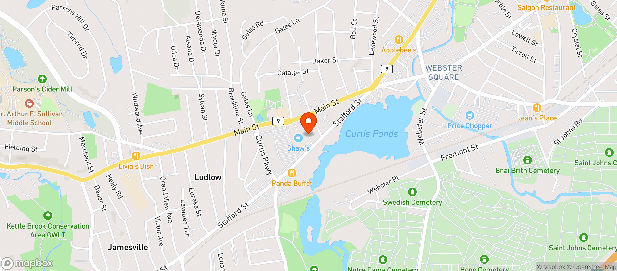 Map showing Shaws