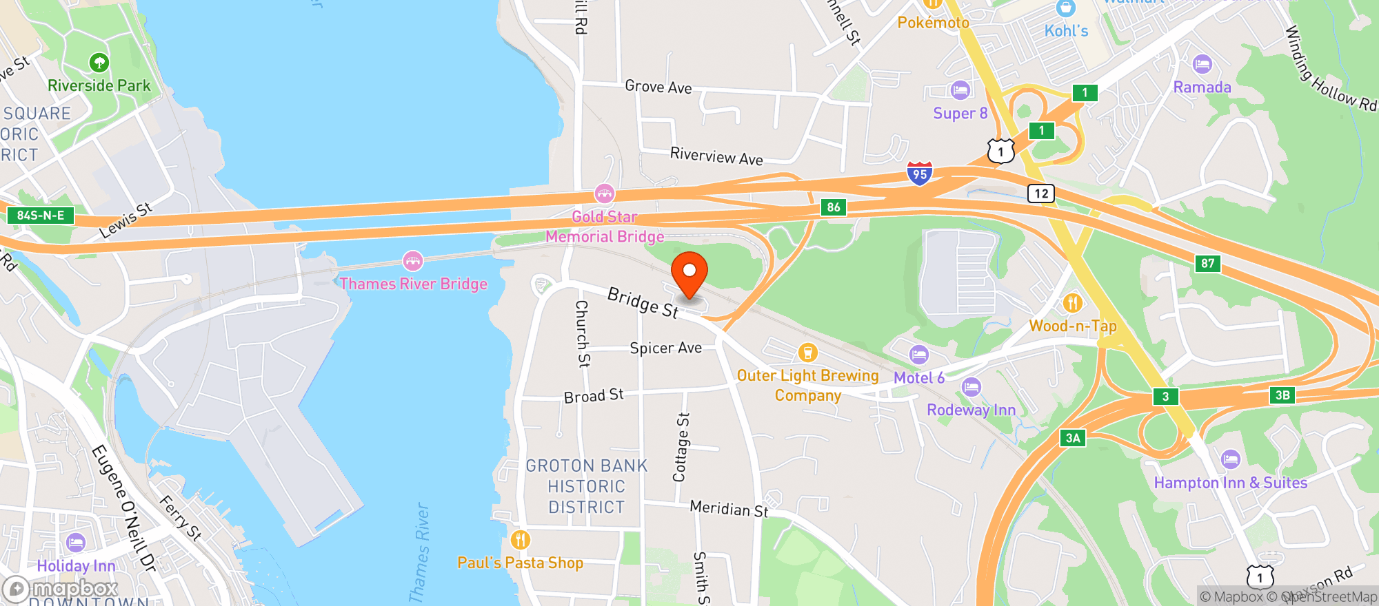 Map showing Bridge Package Store