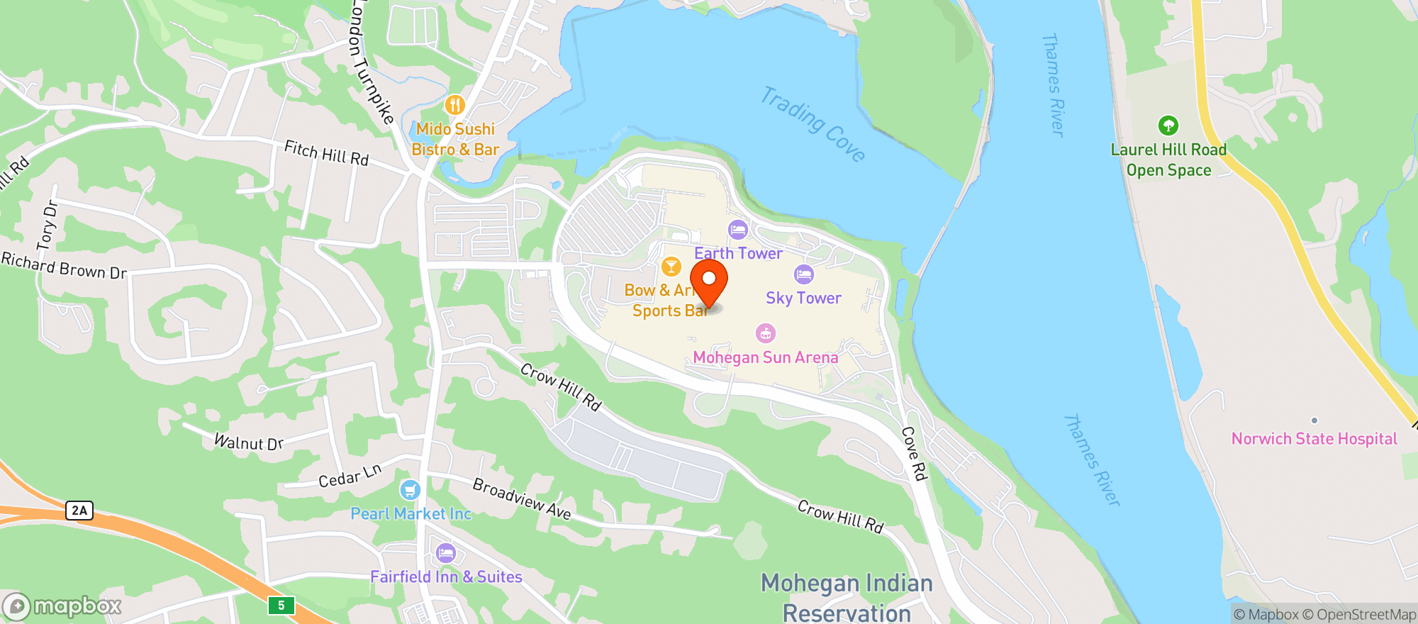 Map showing Mohegan Sun