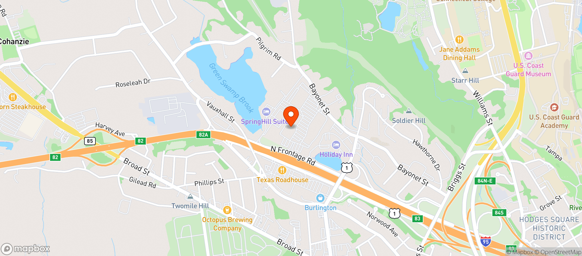 Map showing Universal Liquors- New London