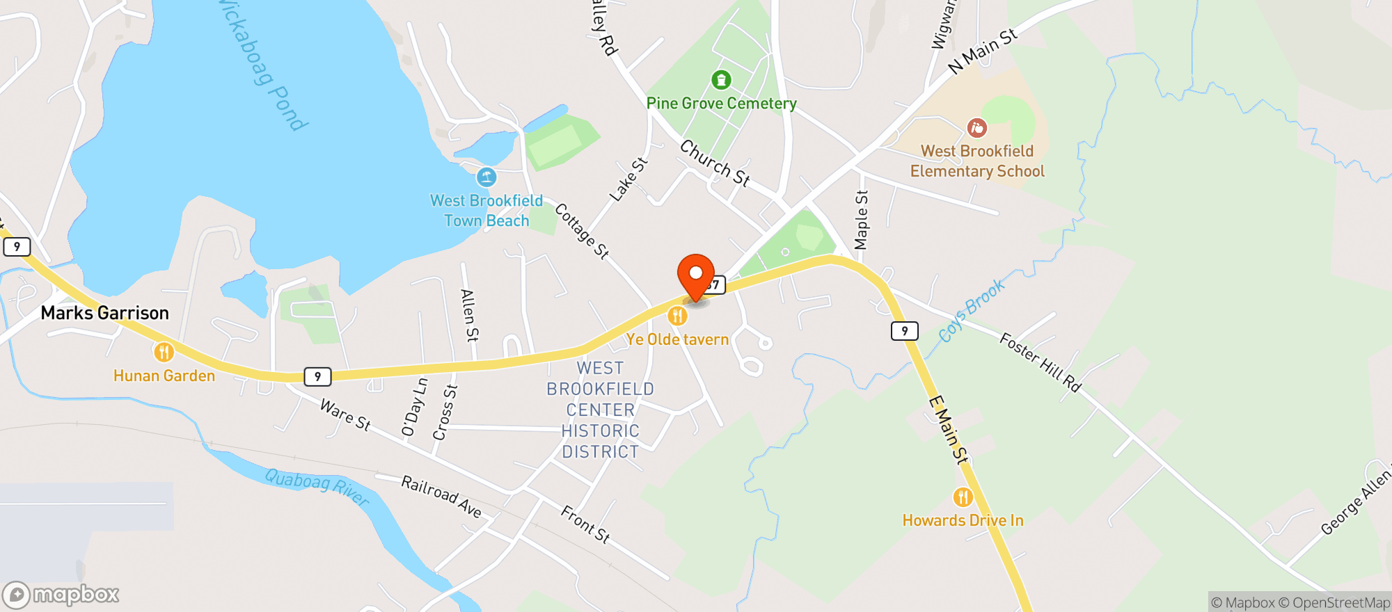 Map showing Main Street Liquors - West Brookfield