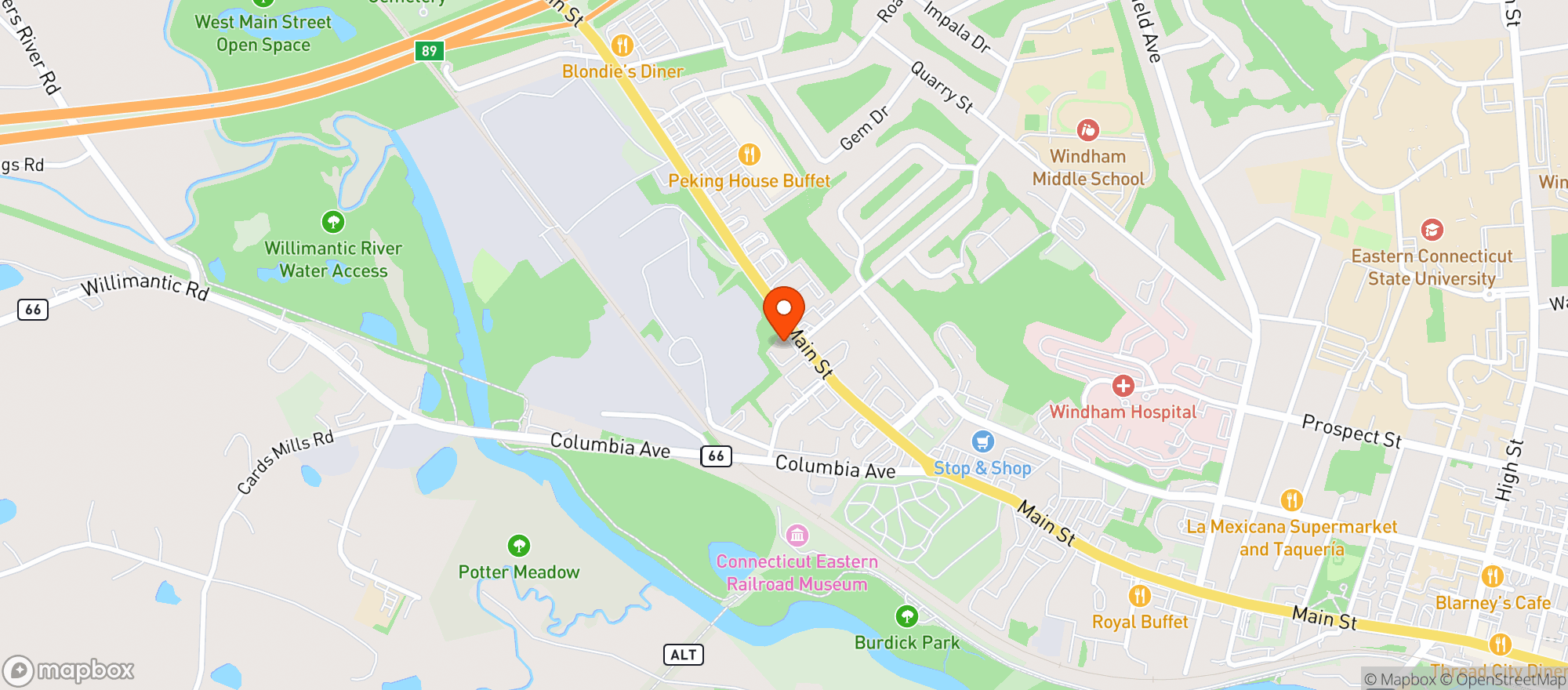 Map showing Fine Fettle Dispensary Willimantic