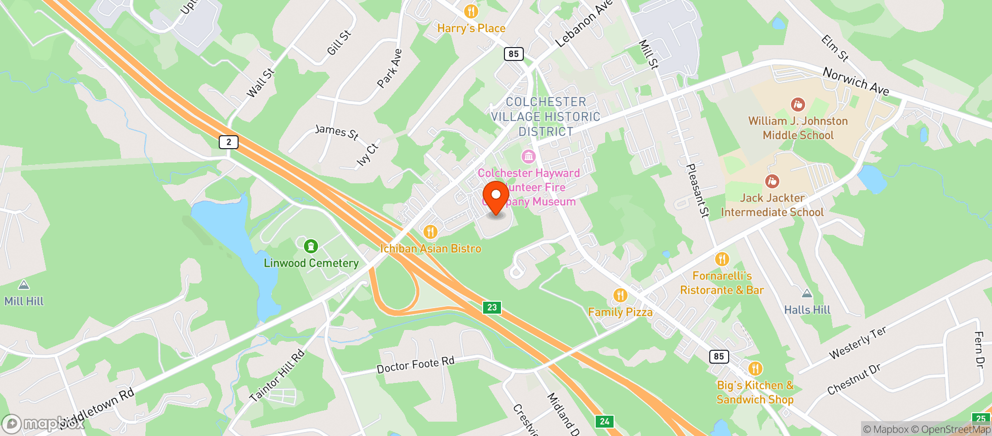 Map showing Colchester Wine & Spirits