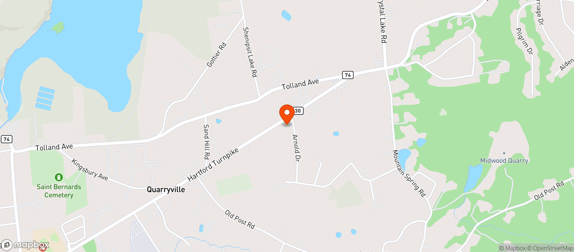 Map showing Tolland Cordial Shoppe