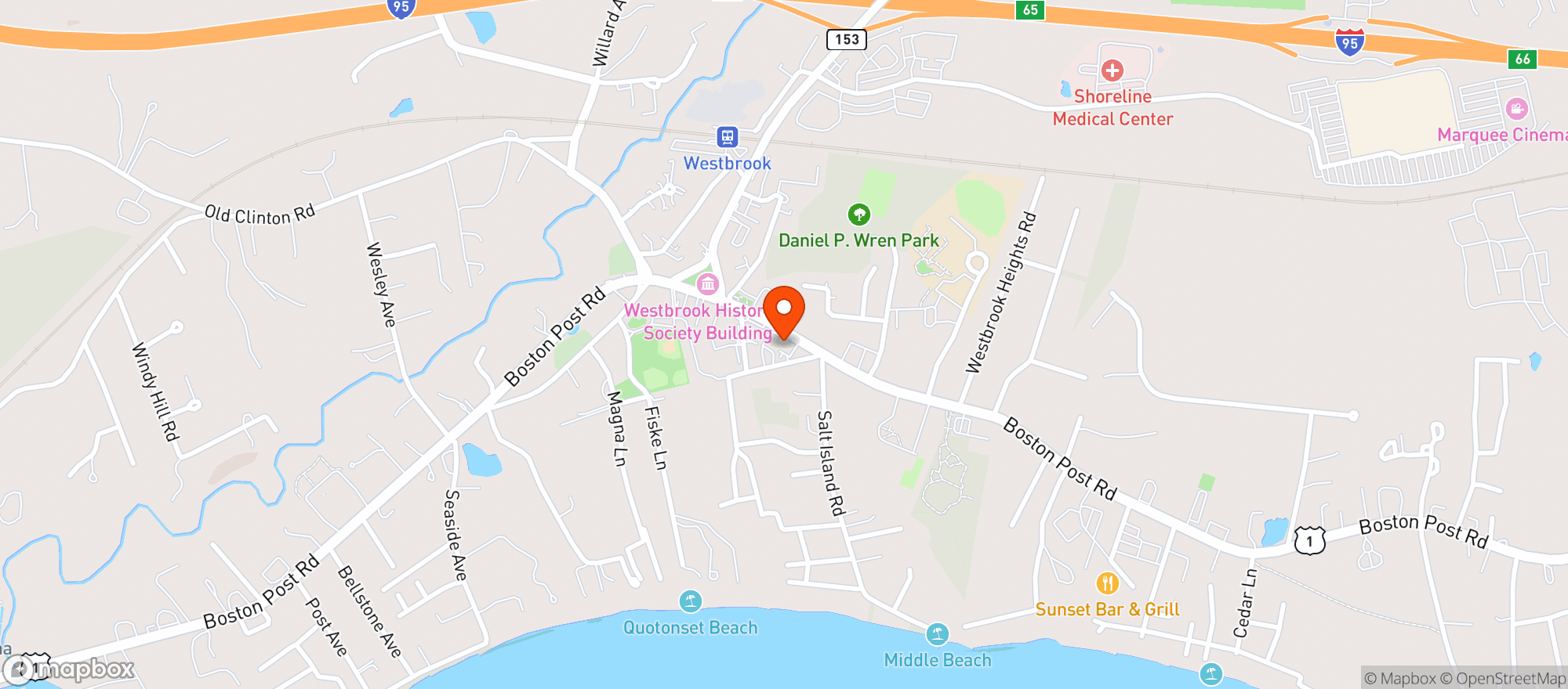 Map showing Lou's Westbrook Package Store