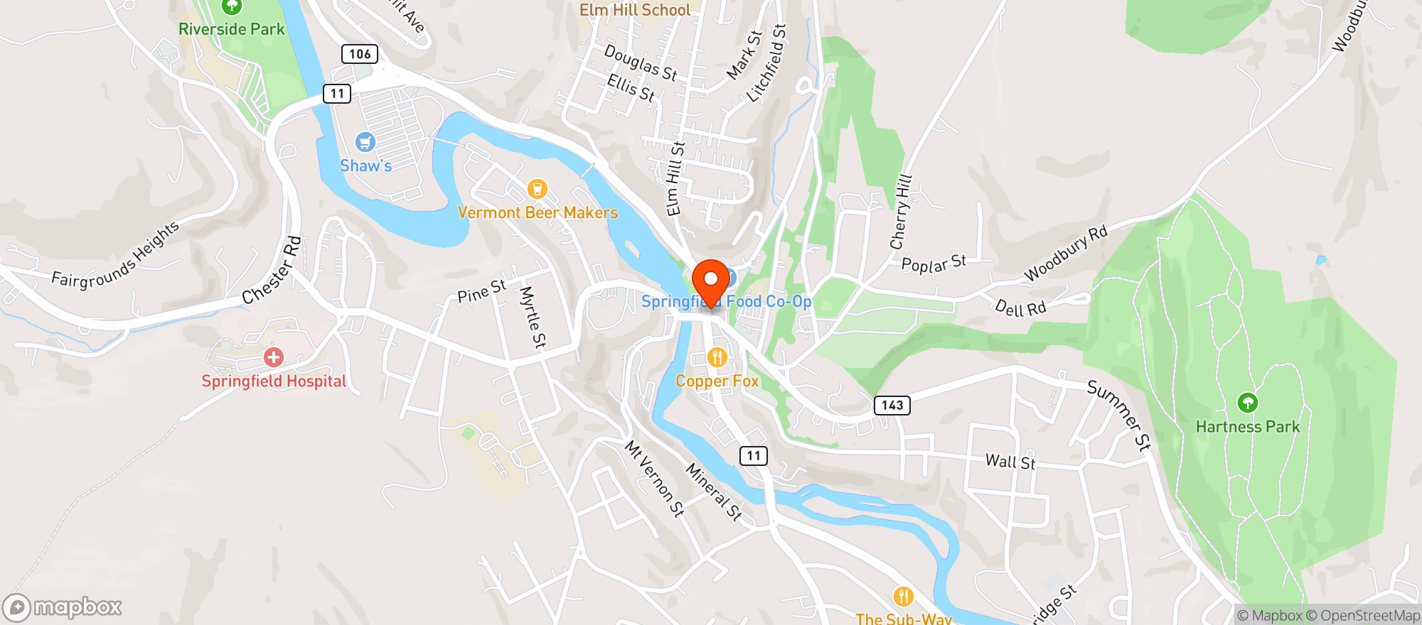 Map showing Springfield Food Coop