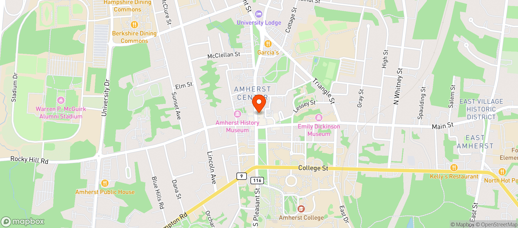 Map showing Amherst Oyster Bar