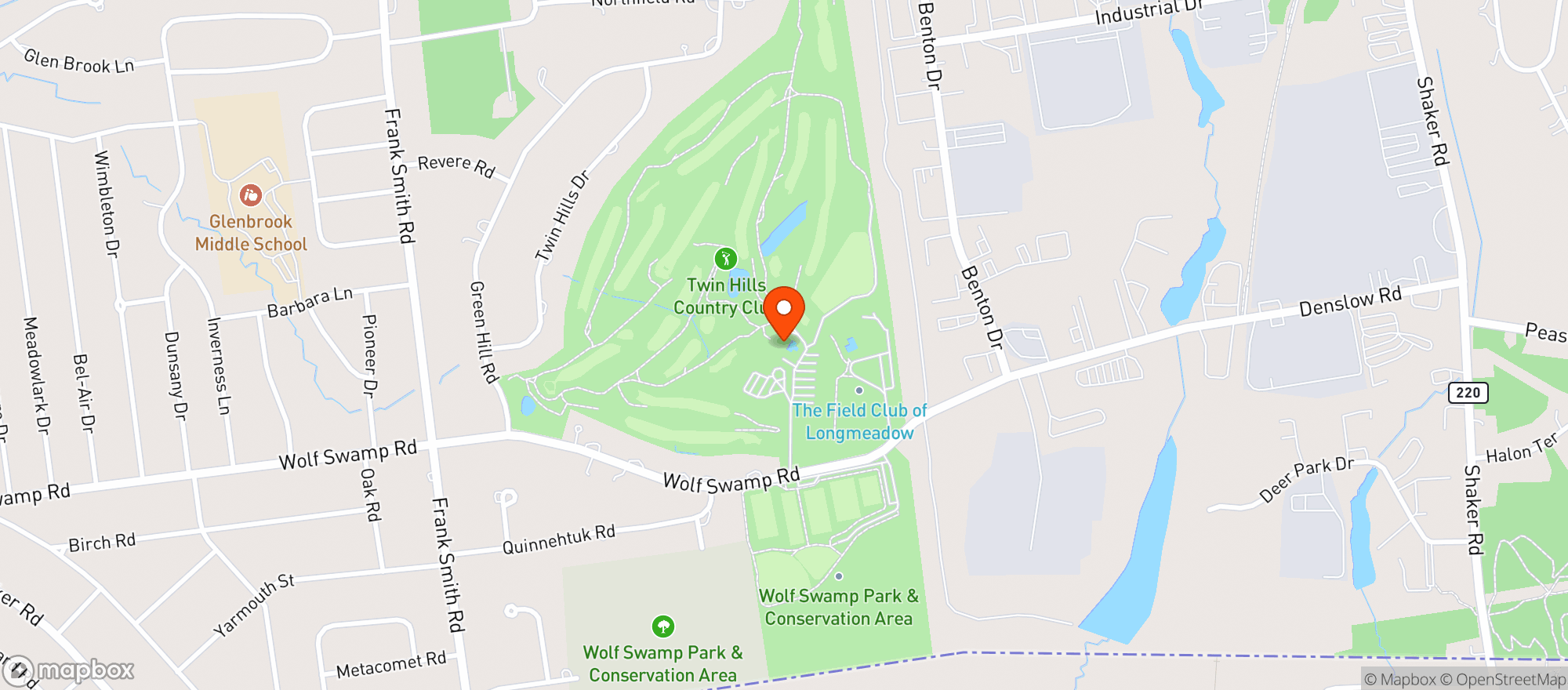 Map showing Twin Hills Country Club