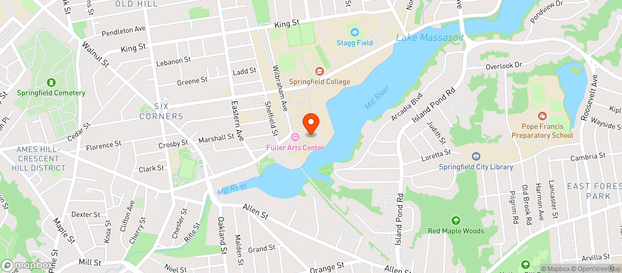 Map showing Springfield College