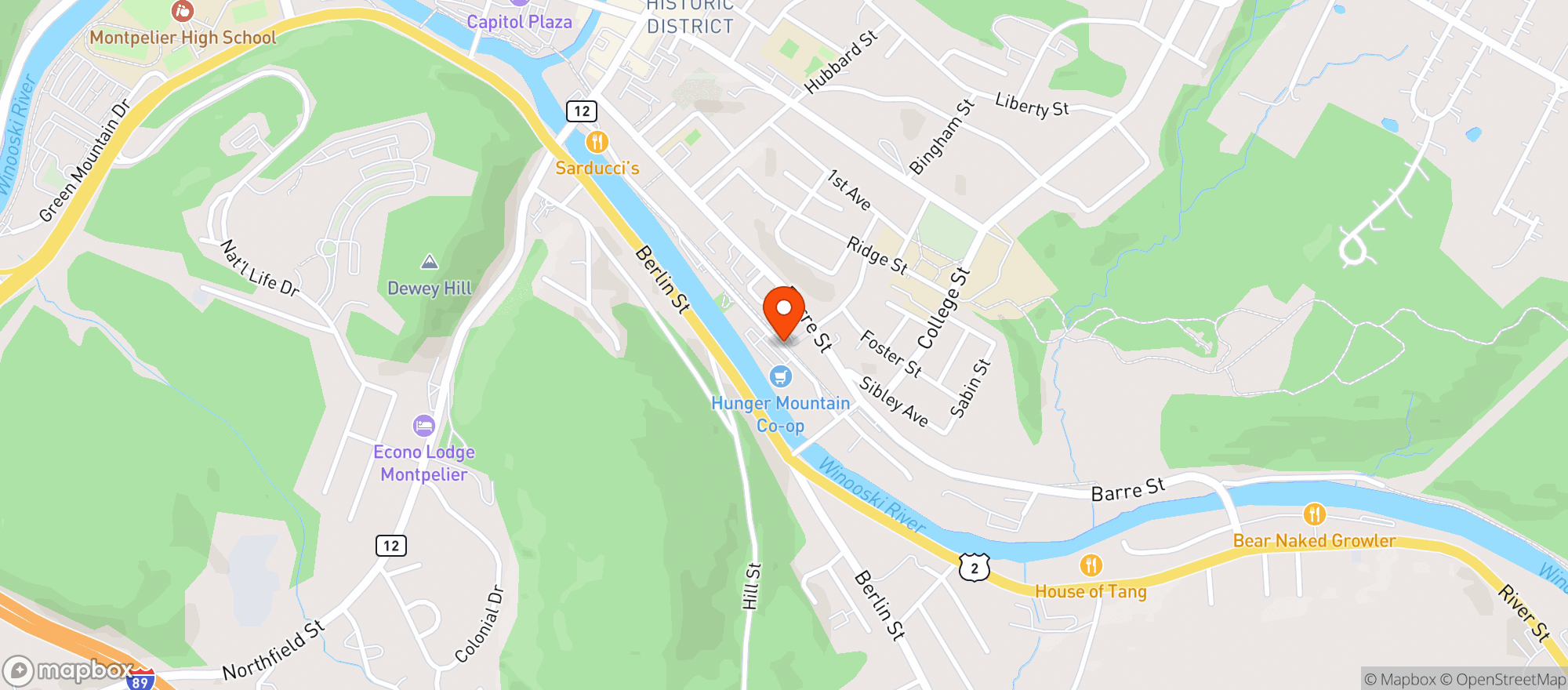 Map showing Hunger Mountain Co-Op