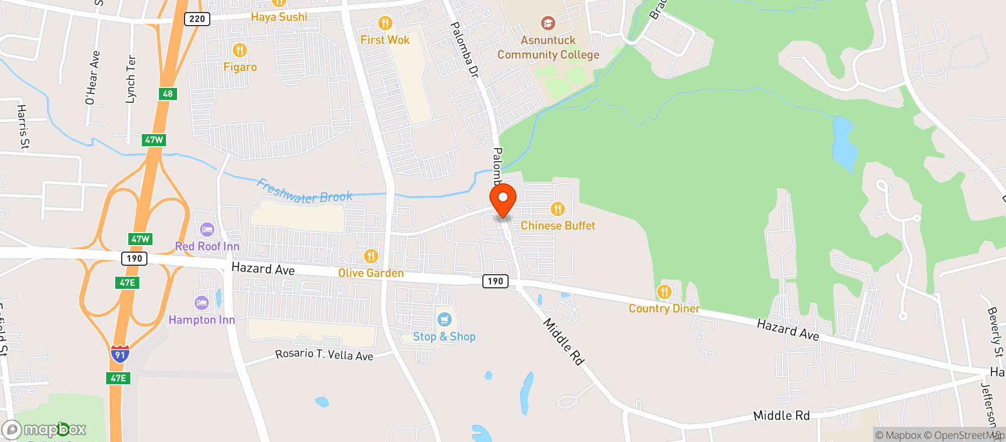 Map showing Anthonys Restaurant & Pizzeria