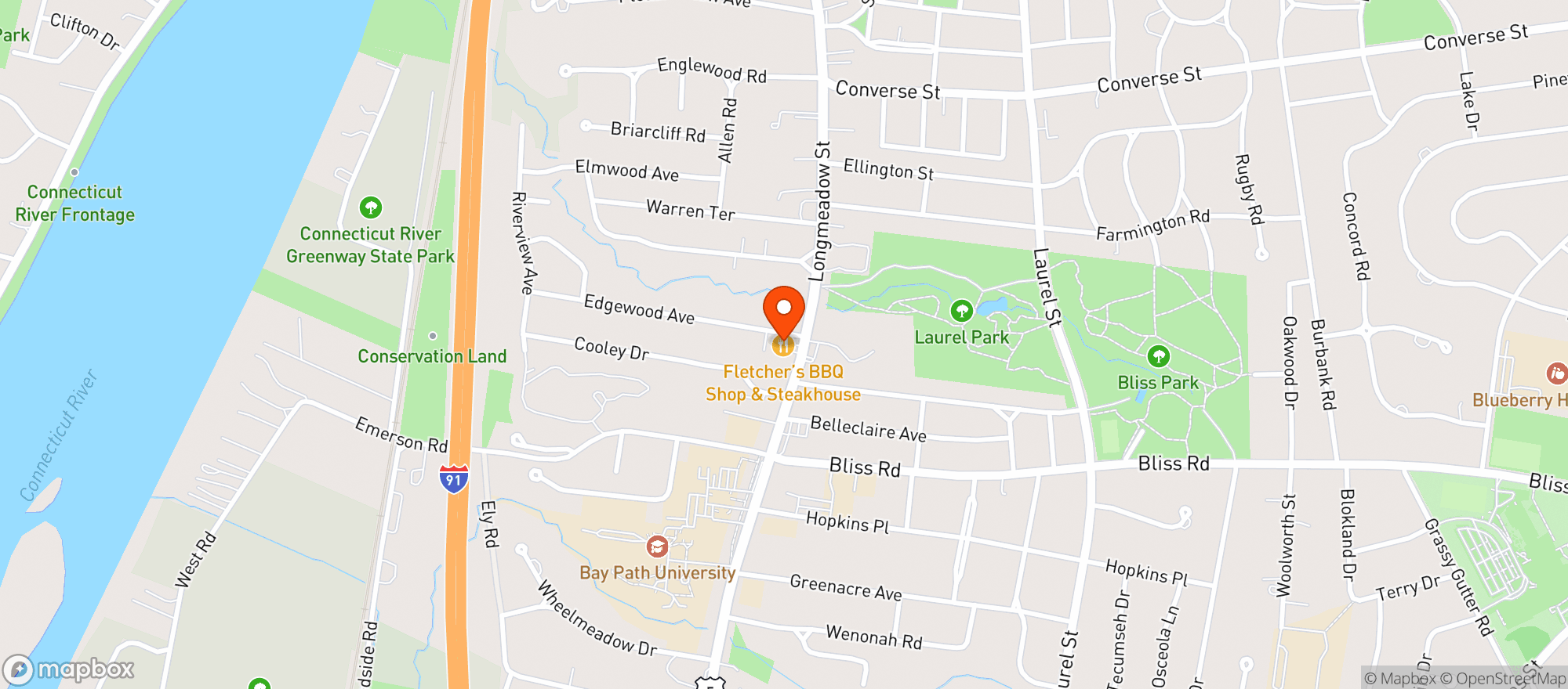Map showing Fletchers Bbq Shop & Steakhouse