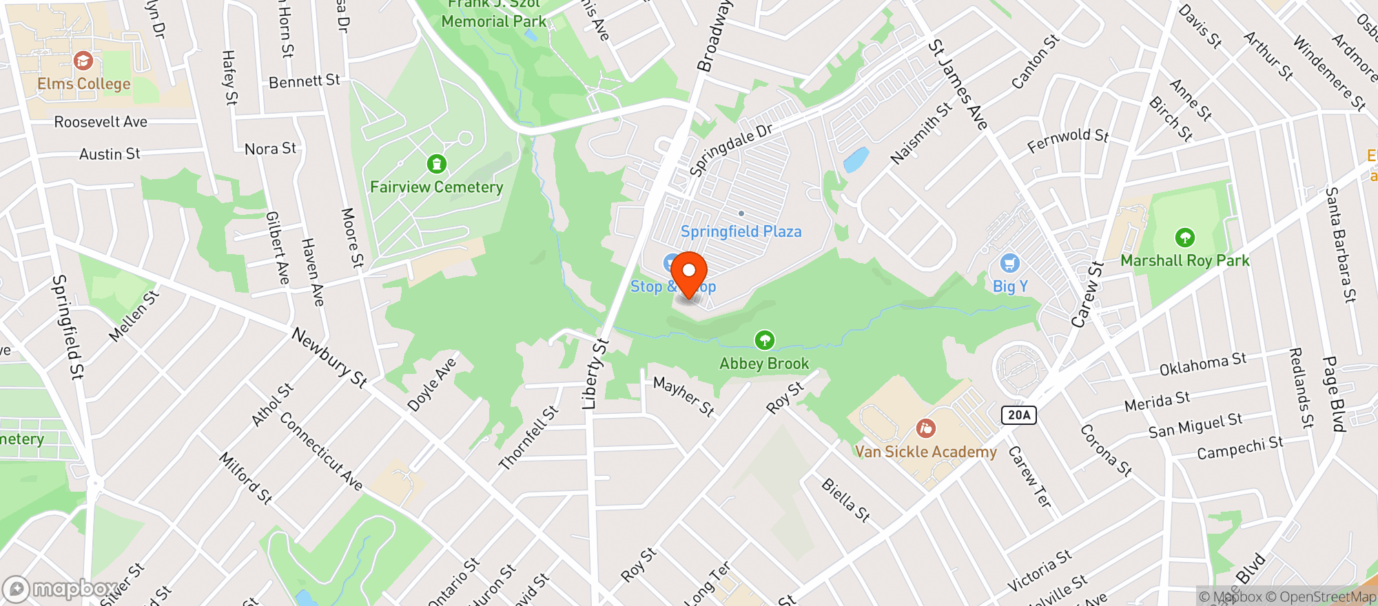 Map showing Plaza Package Store