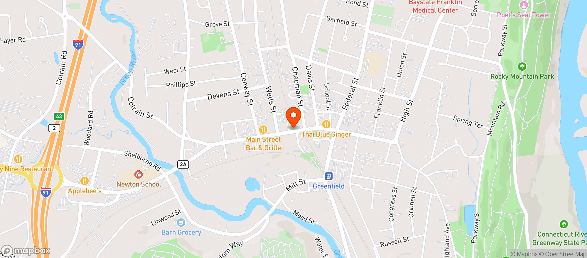 Map showing Franklin Community Co-op Outreach and Marketing Offices