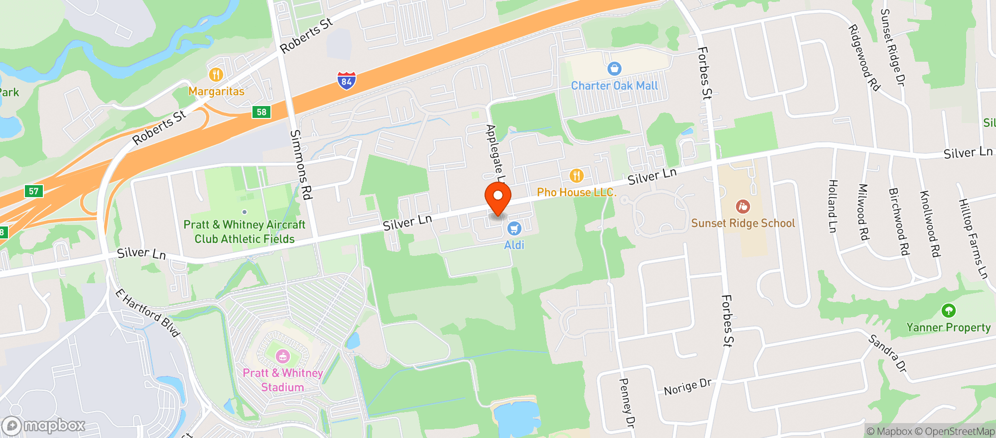 Map showing Town & Country Package Store East Hartford