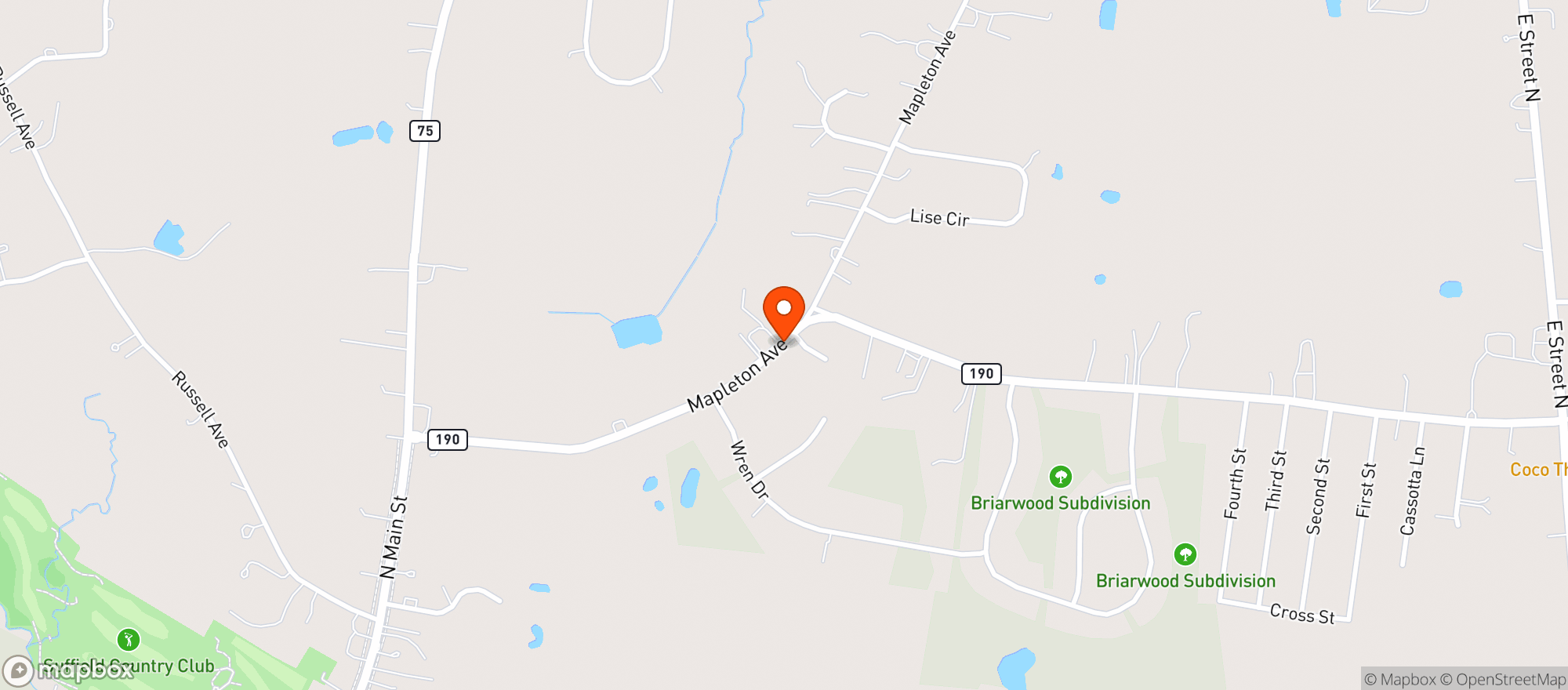 Map showing Suffield Cordial Shop
