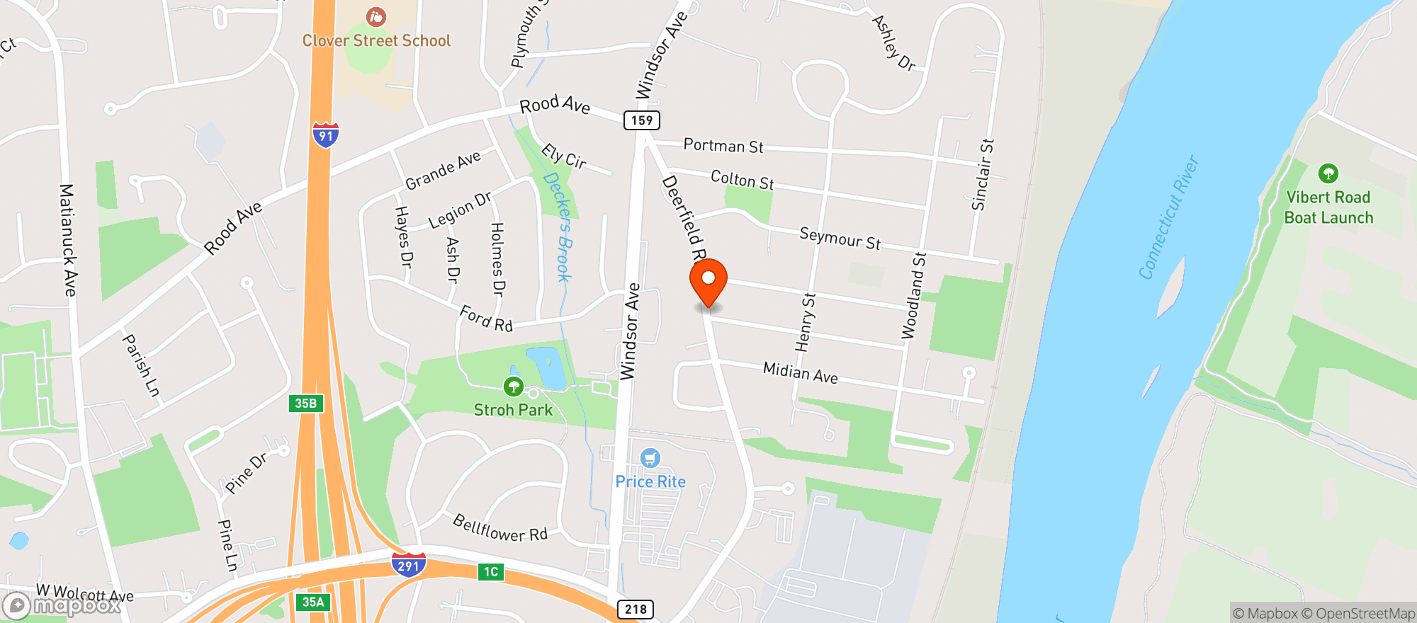 Map showing Deerfield Package Store
