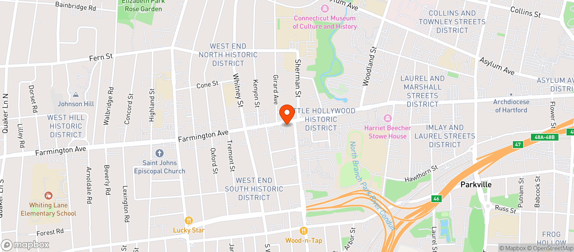 Map showing Farmington Ave Package Store