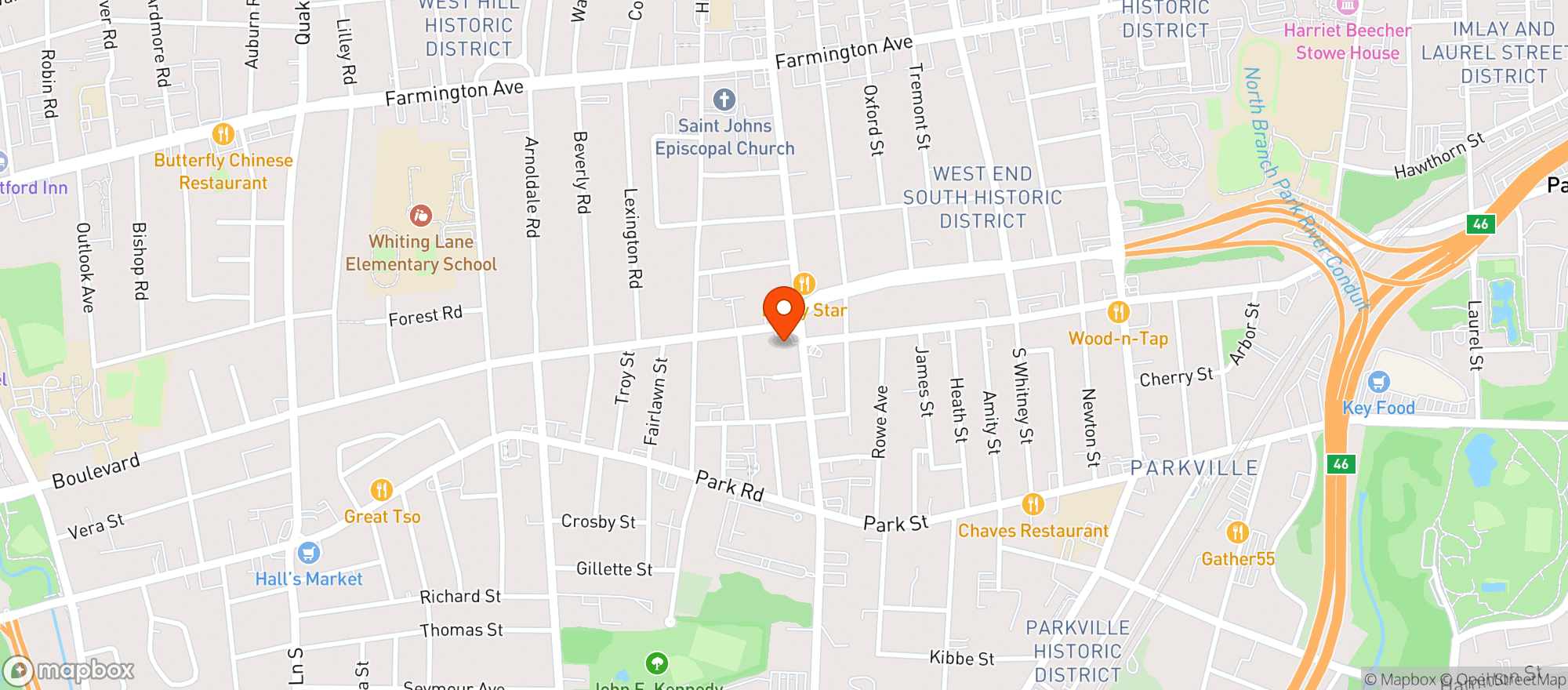 Map showing Budr Cannabis (West Hartford)