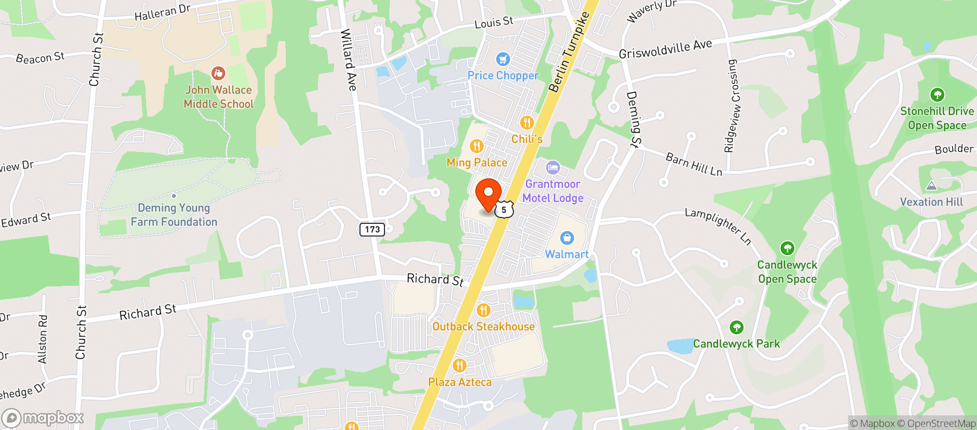 Map showing CT Beverage Mart Newington