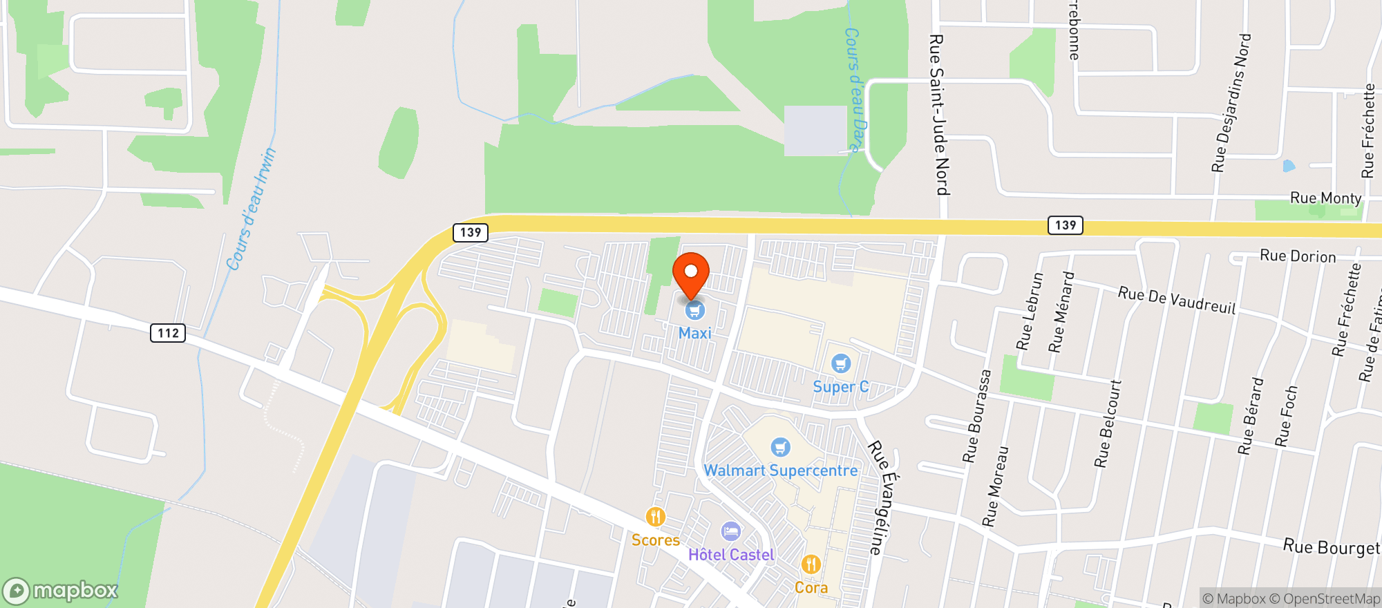 Map showing Depanneur Crevier Denison