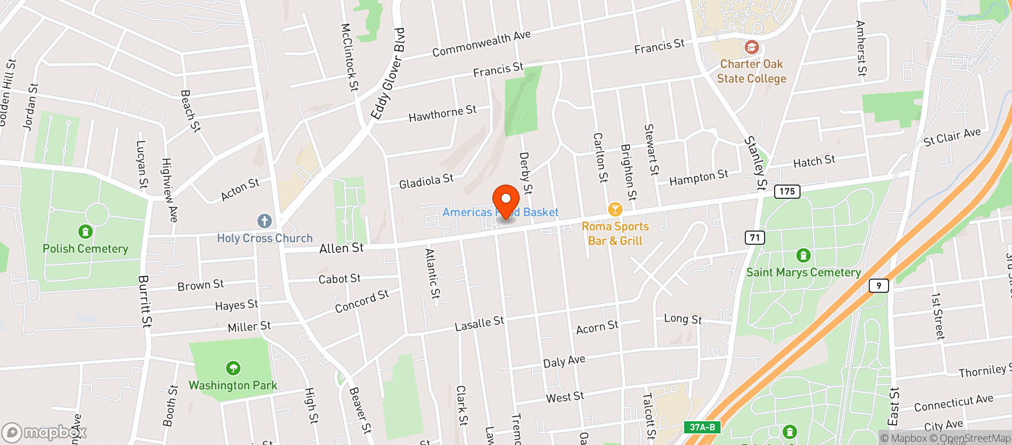 Map showing LIQUOR OUTLET CT