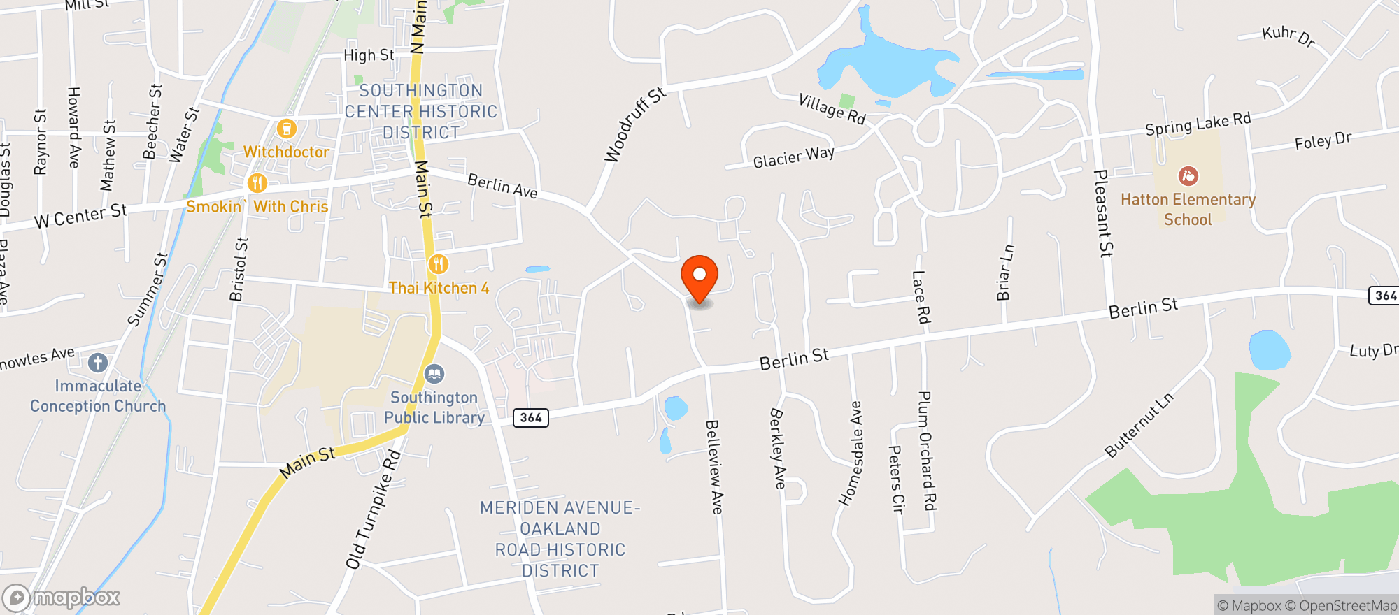 Map showing Southington Colonial Spirits Shoppe