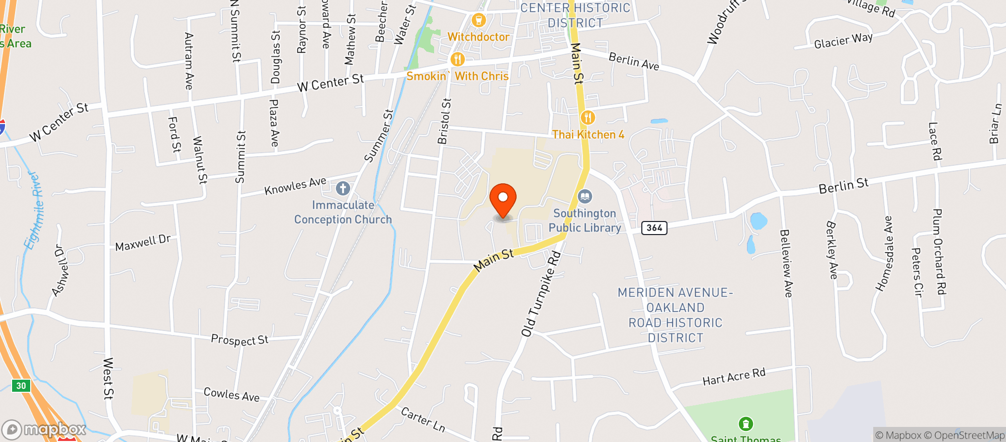 Map showing Liquor outlet- Southington