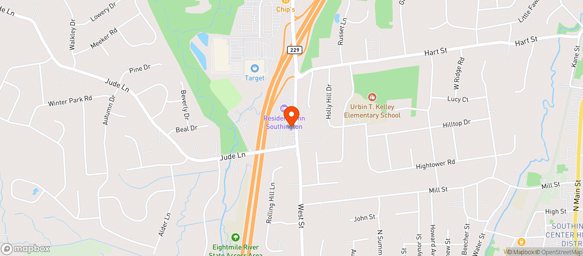 Map showing West Side Spirits/Southington