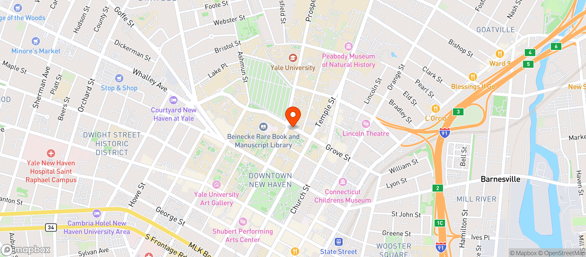 Map showing Yale University Catering