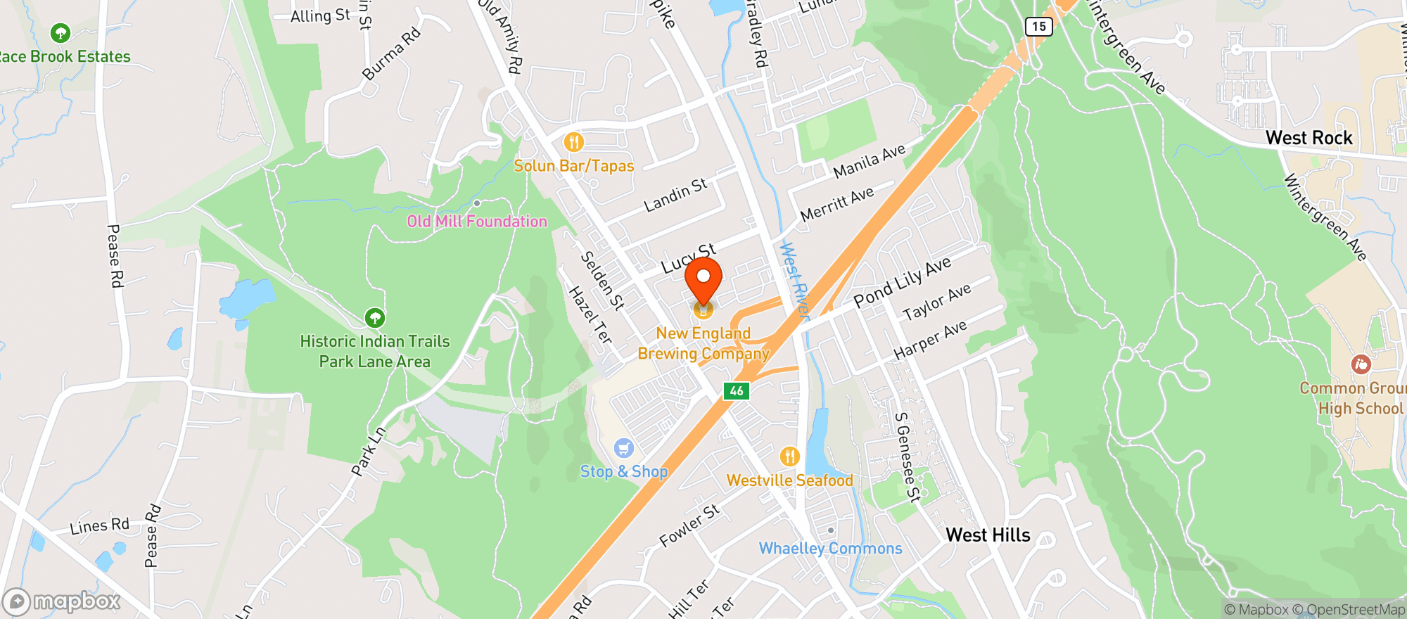 Map showing New England Brewing Company