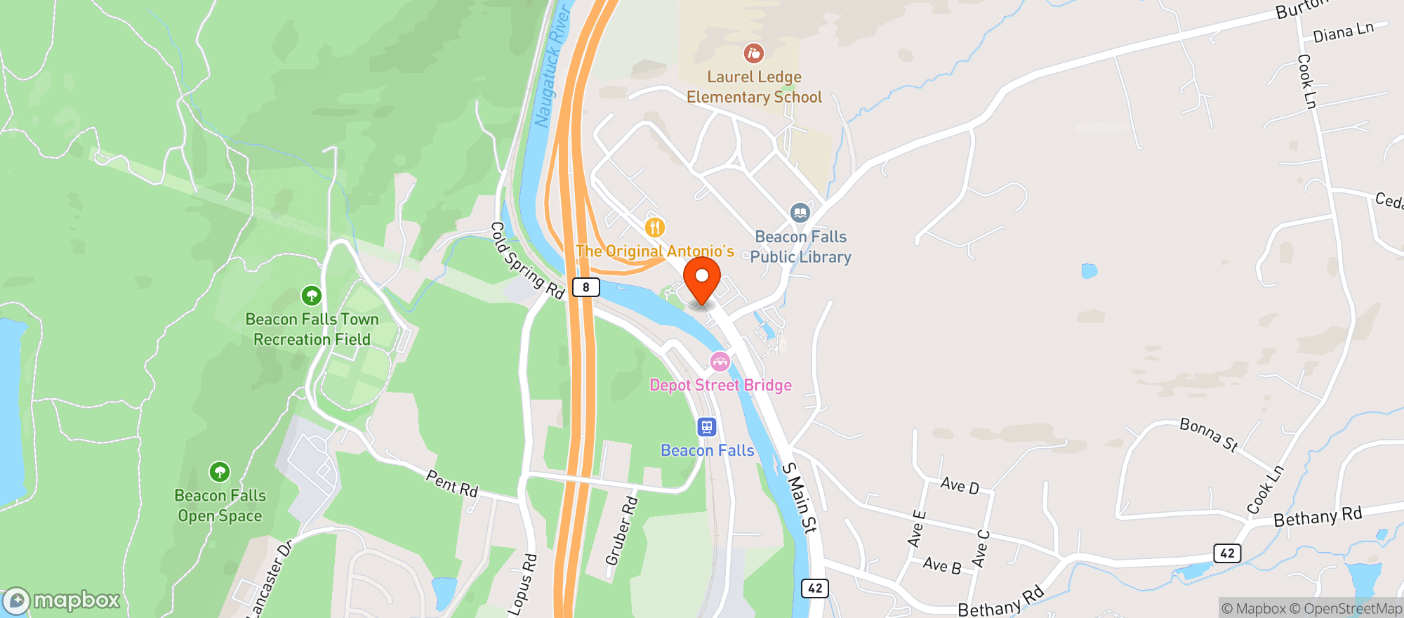Map showing The Tap House