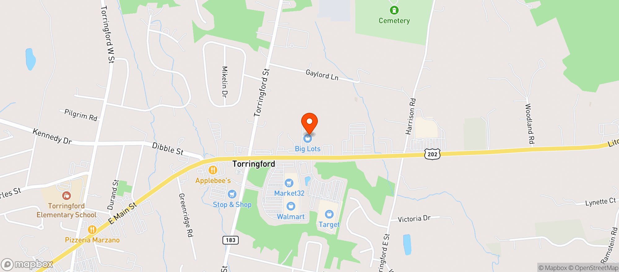 Map showing Super Discount Liquors Torrington