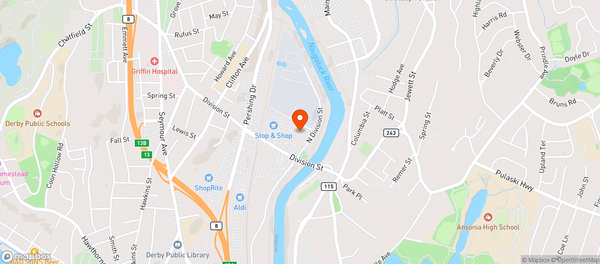 Map showing ANSONIA WINE & LIQUOR