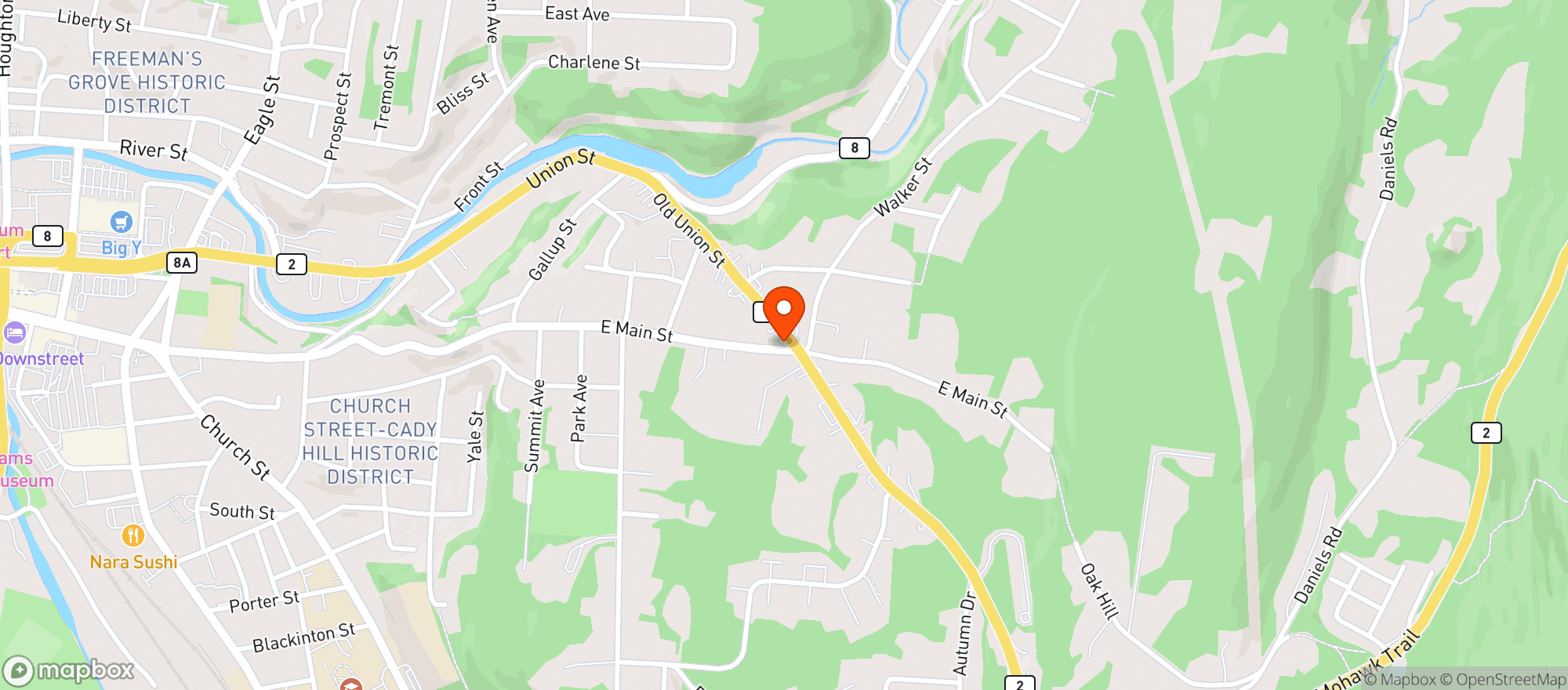 Map showing Eds Package Store