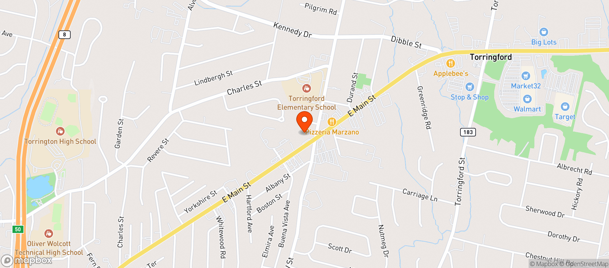 Map showing Ponte's Torringford Package Store