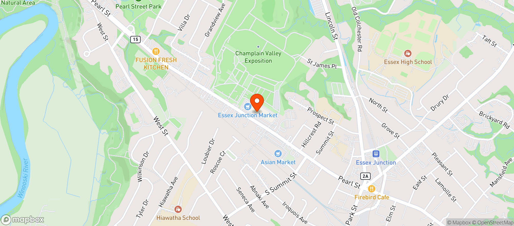 Map showing Essex Jct Village Market