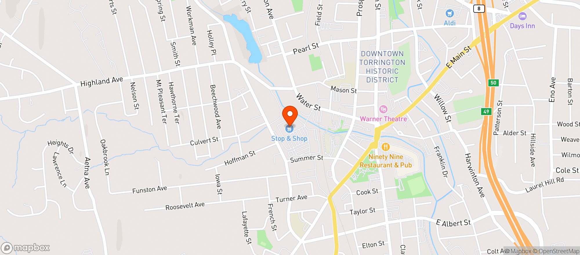 Map showing Warehouse Wine & Liquors - Torrington