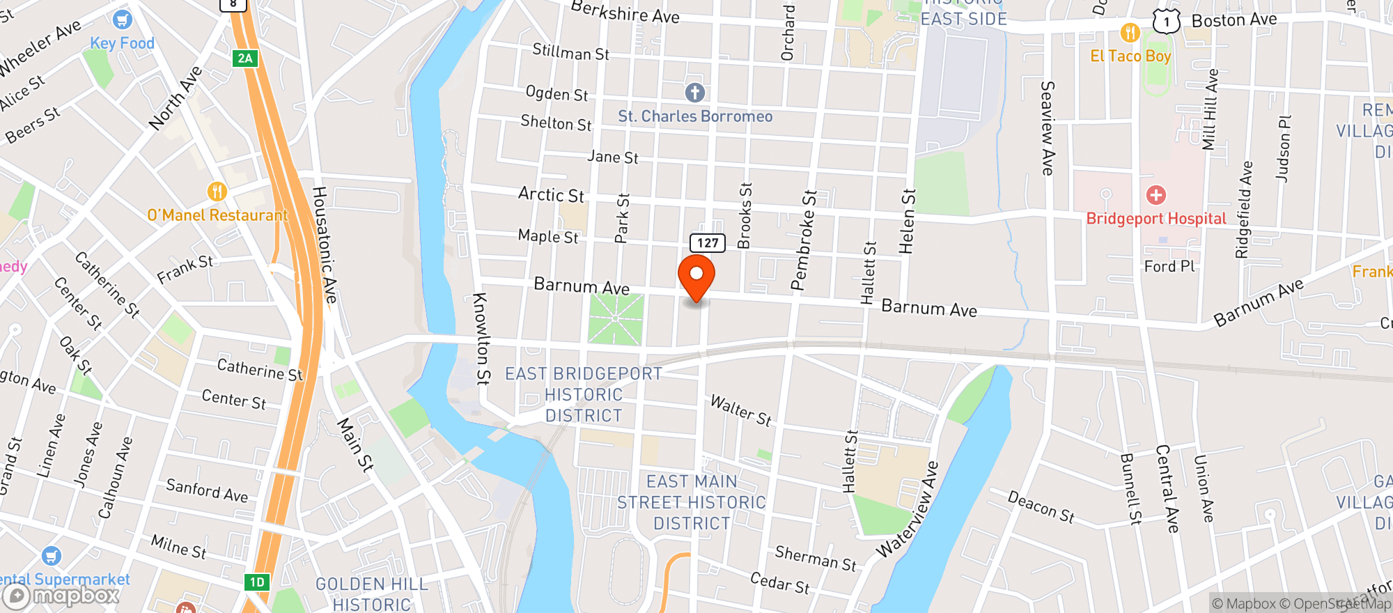 Map showing East Main Package Store