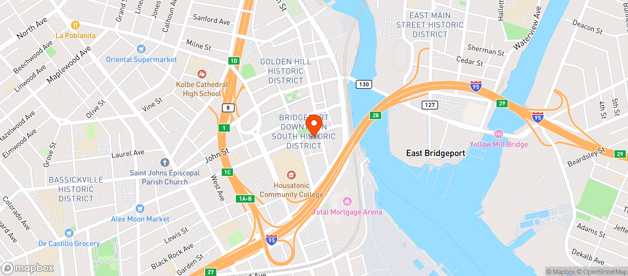 Map showing Stress Factory Comedy Club
