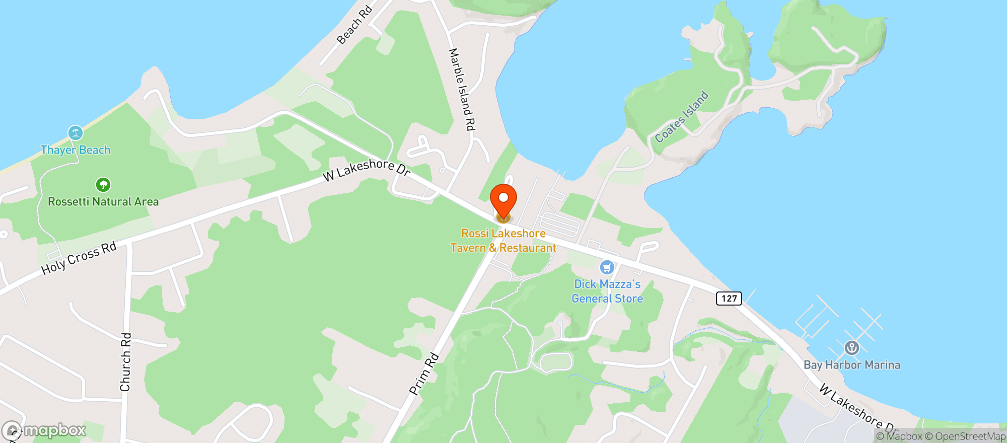 Map showing Rozzis Lakeshore Tavern