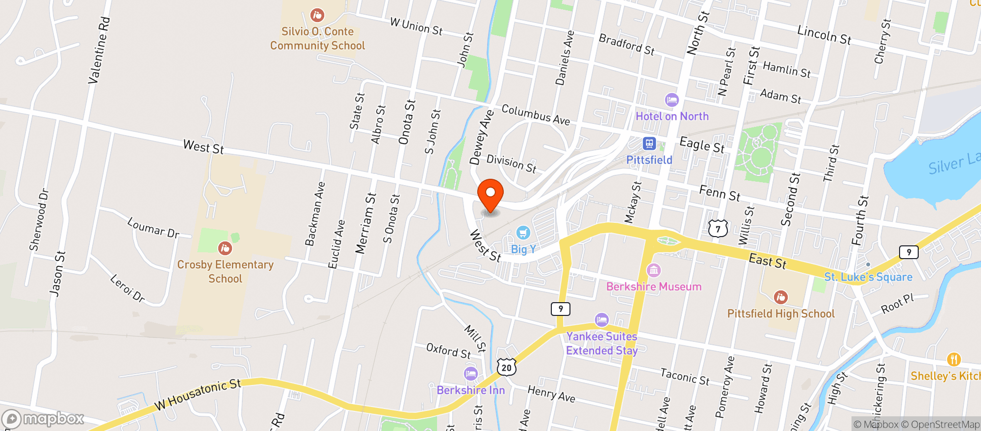 Map showing Amtrak - Pittsfield Station (pit)