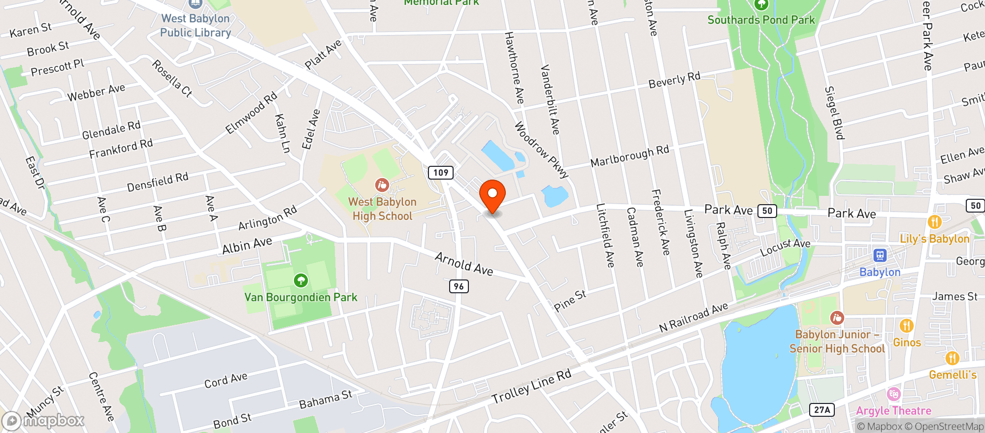 Map showing Babylon Beverage Company