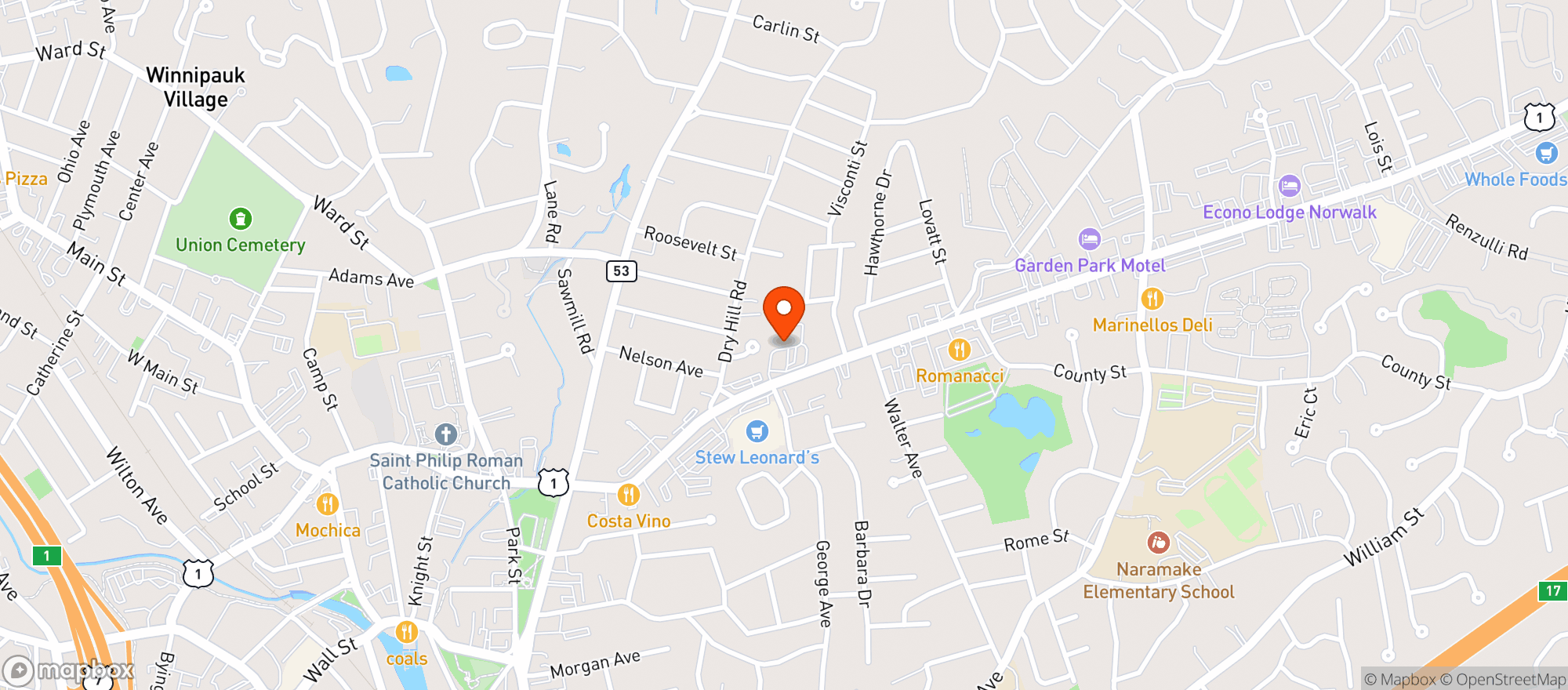 Map showing Bevmax Norwalk